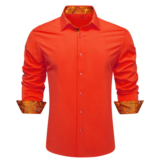 Orange With Blue Orange Paisley Edge Dress Shirt shirt S   - Sophisticated Gentlemen