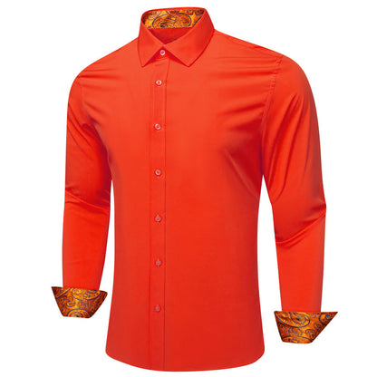 Orange With Blue Orange Paisley Edge Dress Shirt shirt    - Sophisticated Gentlemen