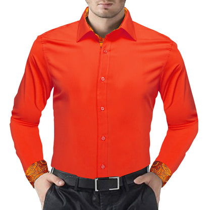 Orange With Blue Orange Paisley Edge Dress Shirt shirt    - Sophisticated Gentlemen