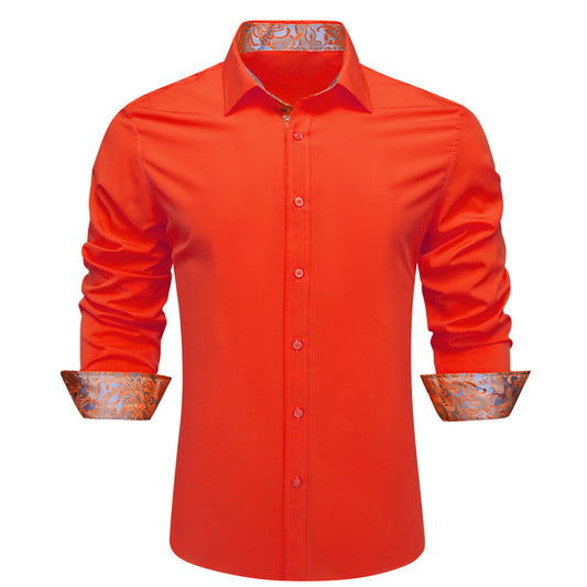 Orange With Silver Orange Floral Edge Dress Shirt shirt S   - Sophisticated Gentlemen