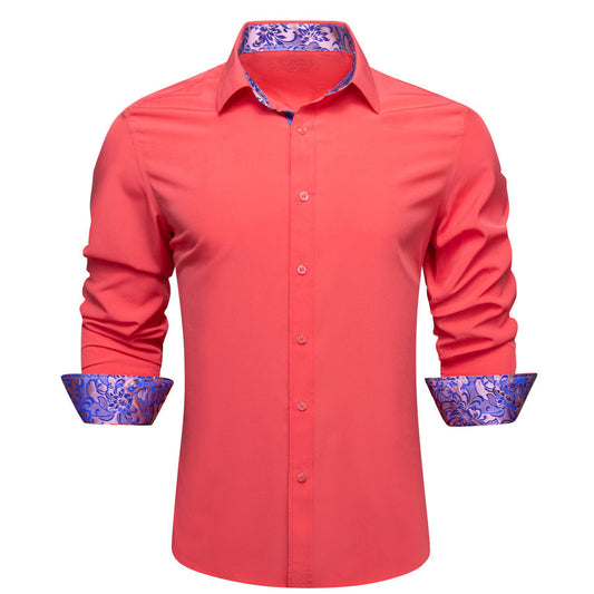 Light Orange With Blue Floral Edge Dress Shirt shirt S   - Sophisticated Gentlemen