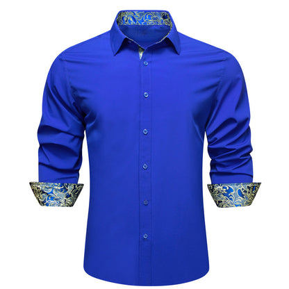 Blue With Yellow Floral Edge Dress Shirt shirt S   - Sophisticated Gentlemen