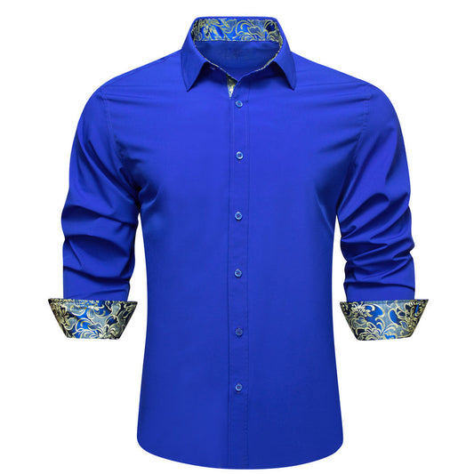 Blue With Yellow Floral Edge Dress Shirt shirt S   - Sophisticated Gentlemen