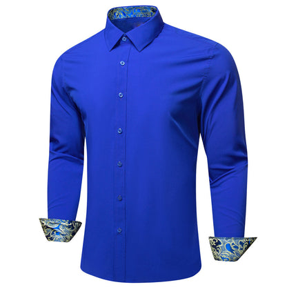 Blue With Yellow Floral Edge Dress Shirt shirt    - Sophisticated Gentlemen