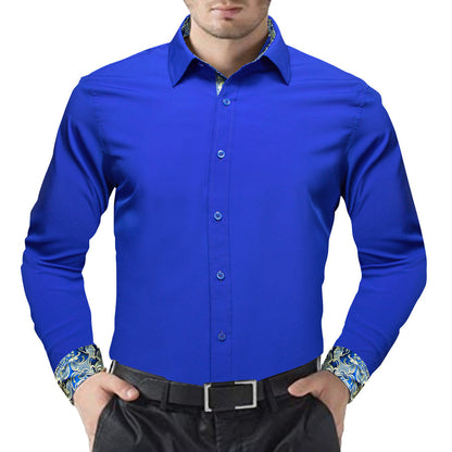 Blue With Yellow Floral Edge Dress Shirt shirt    - Sophisticated Gentlemen