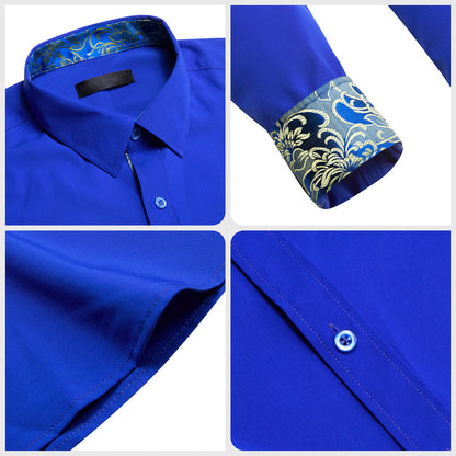 Blue With Yellow Floral Edge Dress Shirt shirt    - Sophisticated Gentlemen