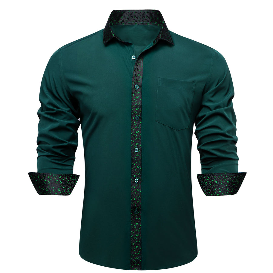 Dark Green Floral Leaf Edge Dress Shirt shirt S   - Sophisticated Gentlemen