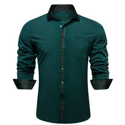 Dark Green Floral Leaf Edge Dress Shirt shirt S   - Sophisticated Gentlemen