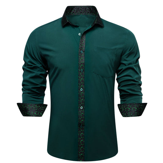 Dark Green Floral Leaf Edge Dress Shirt shirt S   - Sophisticated Gentlemen