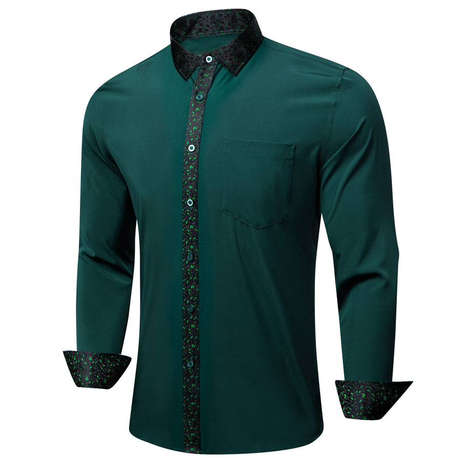 Dark Green Floral Leaf Edge Dress Shirt shirt    - Sophisticated Gentlemen
