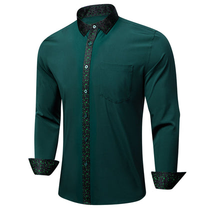 Dark Green Floral Leaf Edge Dress Shirt shirt    - Sophisticated Gentlemen