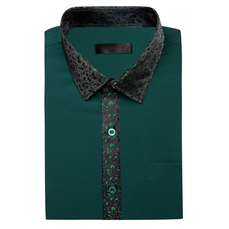 Dark Green Floral Leaf Edge Dress Shirt shirt    - Sophisticated Gentlemen