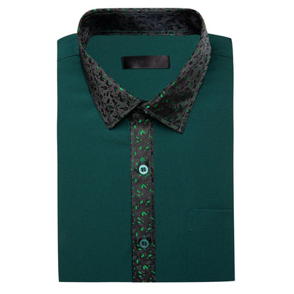 Dark Green Floral Leaf Edge Dress Shirt shirt    - Sophisticated Gentlemen