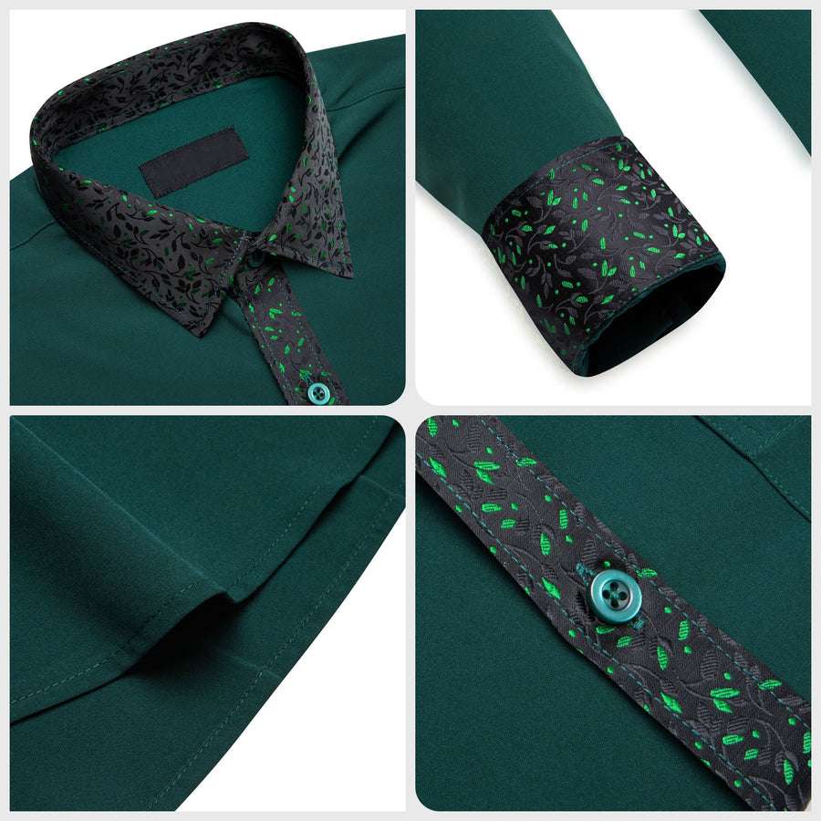 Dark Green Floral Leaf Edge Dress Shirt shirt    - Sophisticated Gentlemen