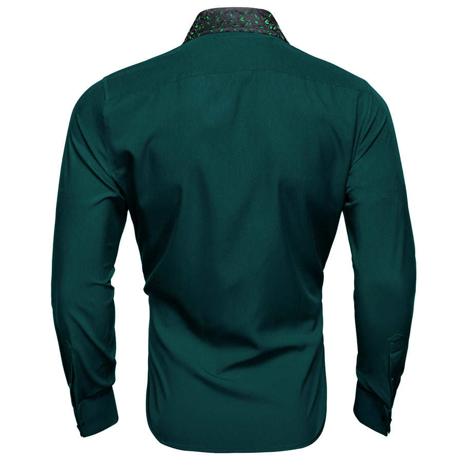 Dark Green Floral Leaf Edge Dress Shirt shirt    - Sophisticated Gentlemen