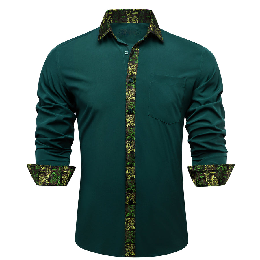 Dark Green With Yellow Green Floral Edge Dress Shirt shirt S   - Sophisticated Gentlemen