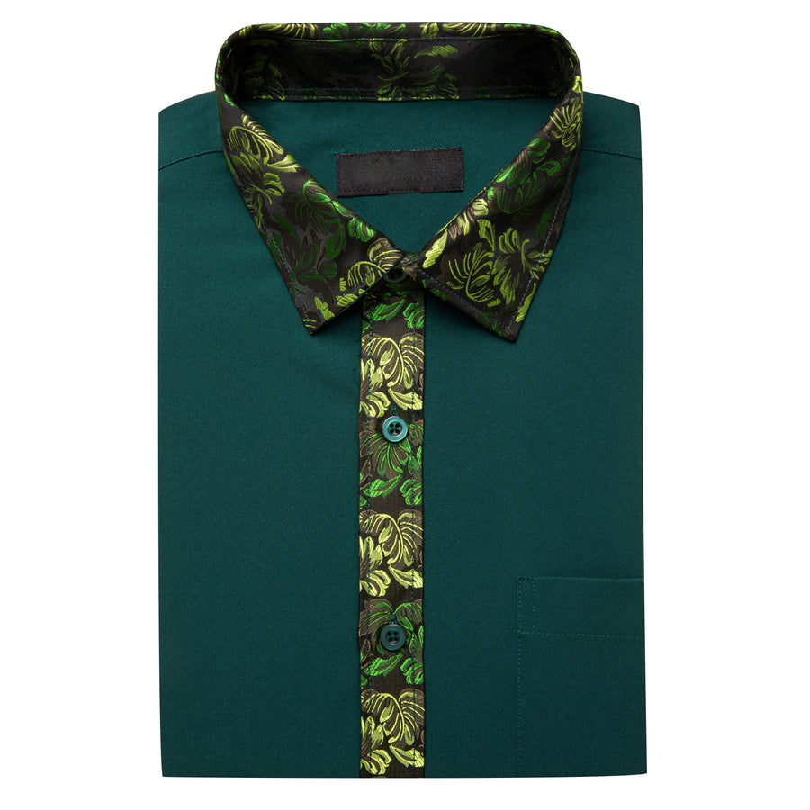 Dark Green With Yellow Green Floral Edge Dress Shirt shirt    - Sophisticated Gentlemen
