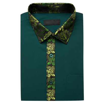 Dark Green With Yellow Green Floral Edge Dress Shirt shirt    - Sophisticated Gentlemen