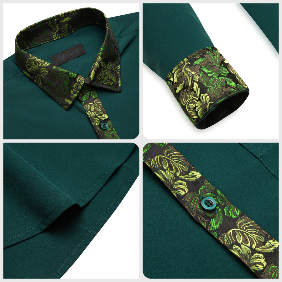 Dark Green With Yellow Green Floral Edge Dress Shirt shirt    - Sophisticated Gentlemen