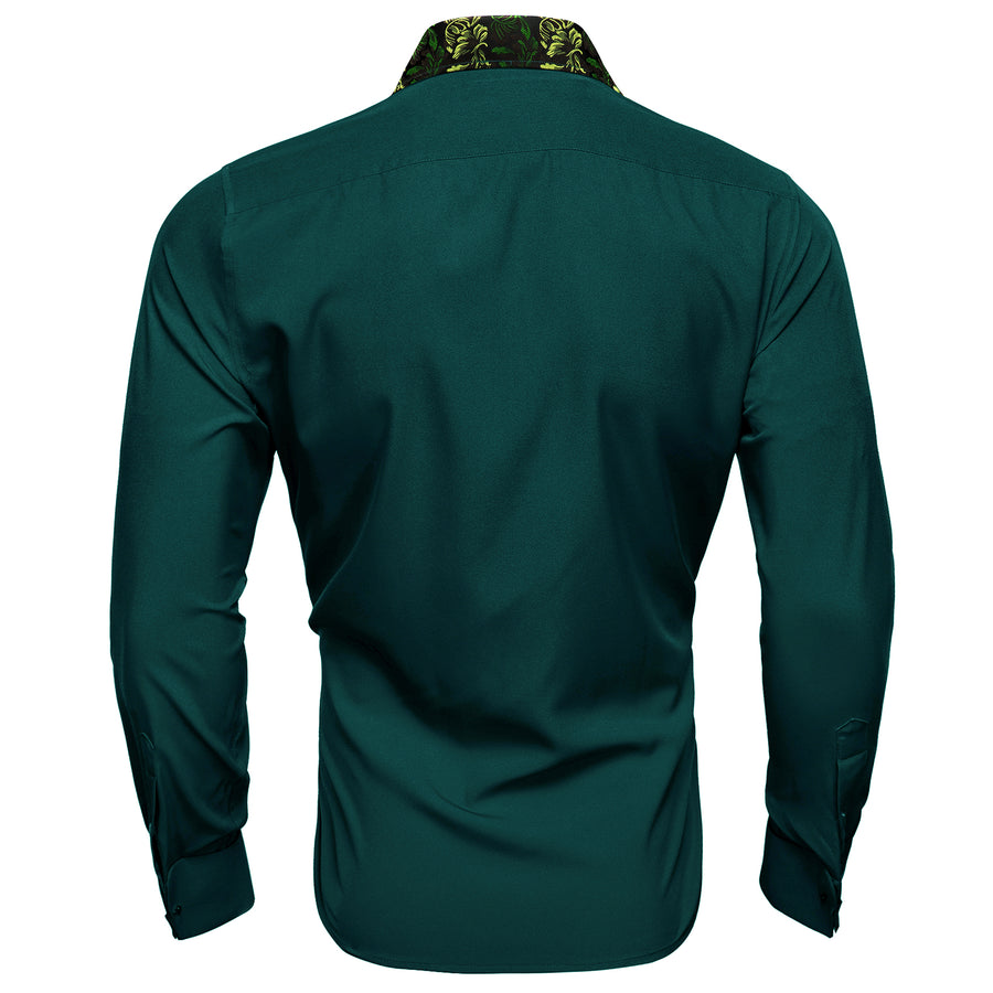 Dark Green With Yellow Green Floral Edge Dress Shirt shirt    - Sophisticated Gentlemen