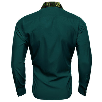 Dark Green With Yellow Green Floral Edge Dress Shirt shirt    - Sophisticated Gentlemen