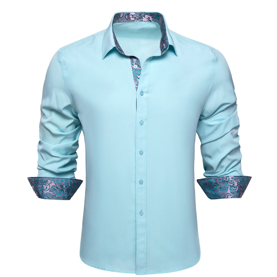 Silver Blue Floral Edge Men's Dress Shirt shirt S   - Sophisticated Gentlemen