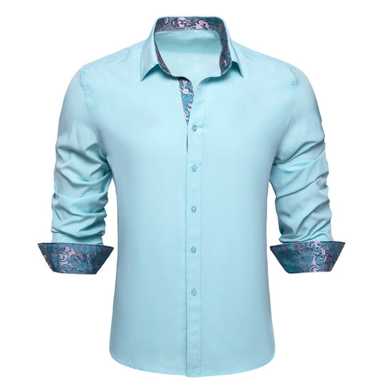 Silver Blue Floral Edge Men's Dress Shirt shirt S   - Sophisticated Gentlemen