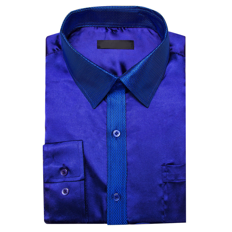 Navy Blue With Geometric Line Edge Dress Shirt shirt    - Sophisticated Gentlemen