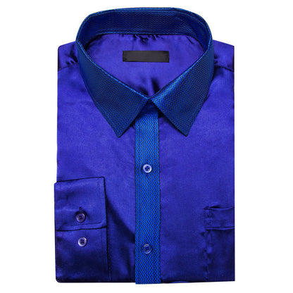 Navy Blue With Geometric Line Edge Dress Shirt shirt    - Sophisticated Gentlemen