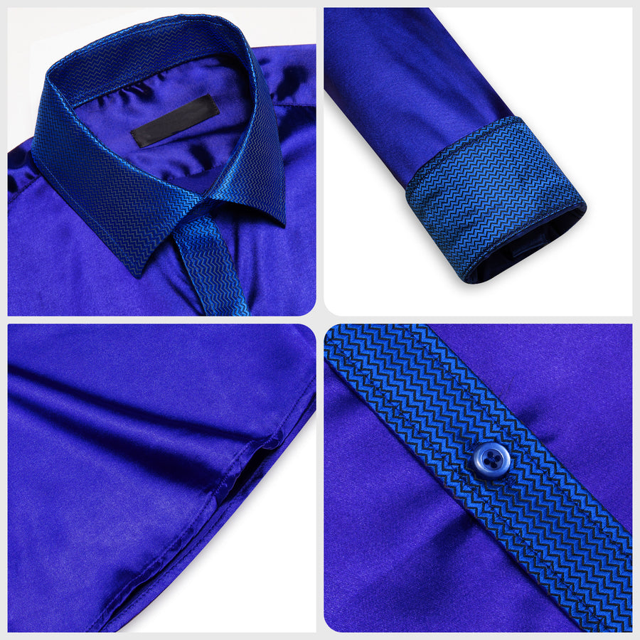 Navy Blue With Geometric Line Edge Dress Shirt shirt    - Sophisticated Gentlemen