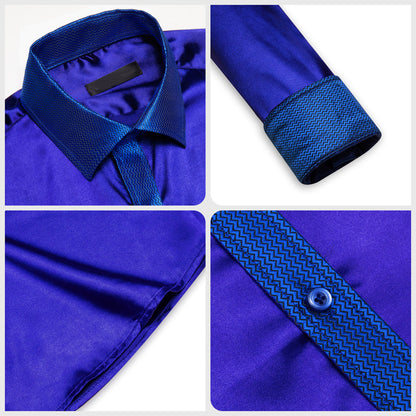Navy Blue With Geometric Line Edge Dress Shirt shirt    - Sophisticated Gentlemen