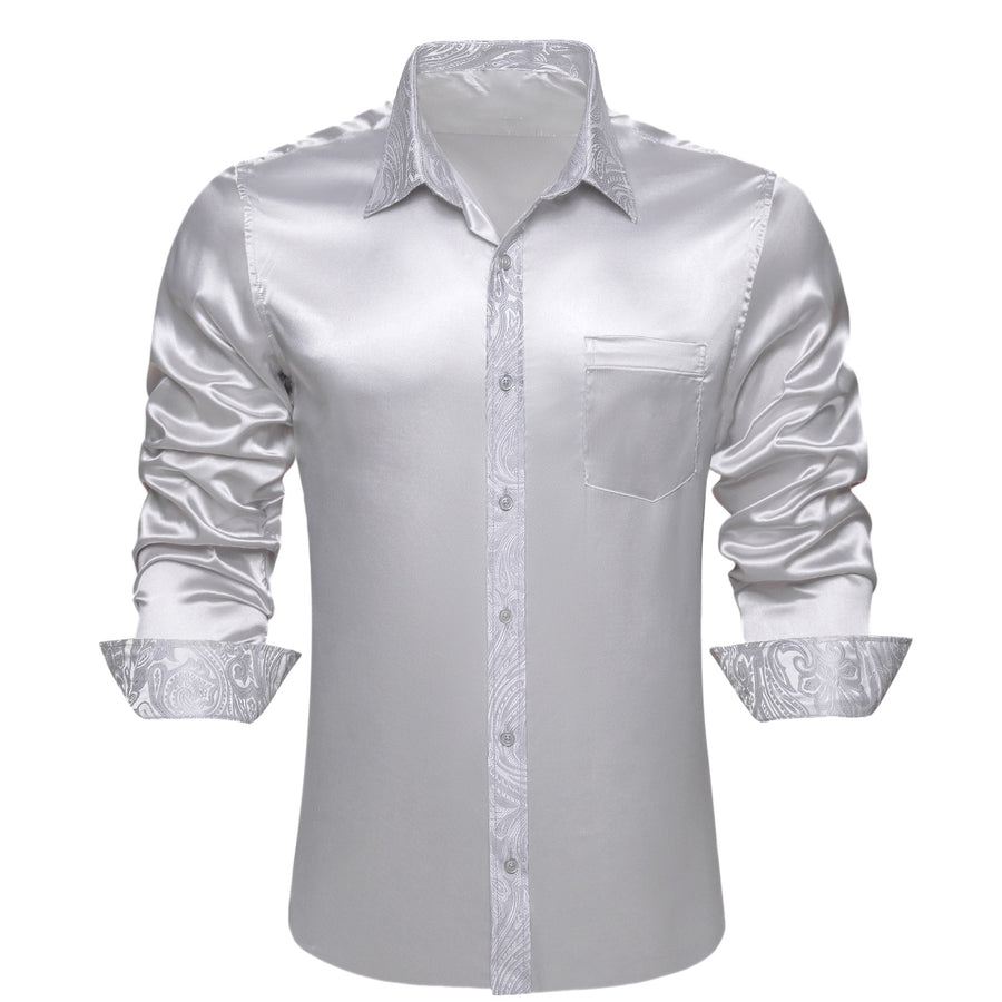 Gray Solid With White Paisley Edge Dress Shirt shirt S   - Sophisticated Gentlemen
