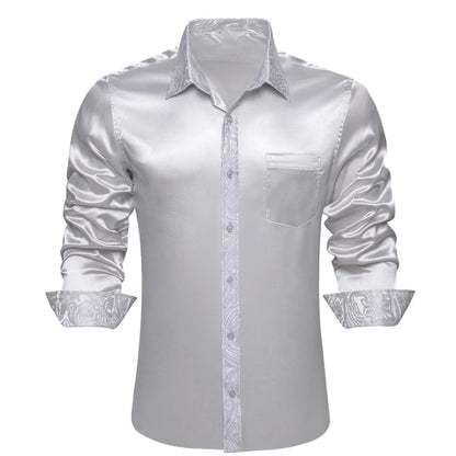 Gray Solid With White Paisley Edge Dress Shirt shirt S   - Sophisticated Gentlemen