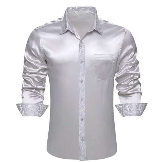 Gray Solid With White Paisley Edge Dress Shirt shirt S   - Sophisticated Gentlemen