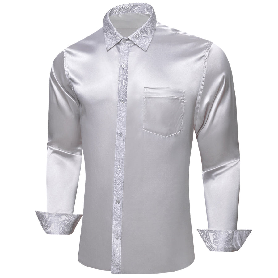Gray Solid With White Paisley Edge Dress Shirt shirt    - Sophisticated Gentlemen