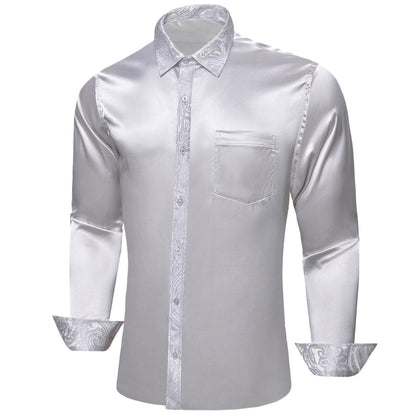 Gray Solid With White Paisley Edge Dress Shirt shirt    - Sophisticated Gentlemen