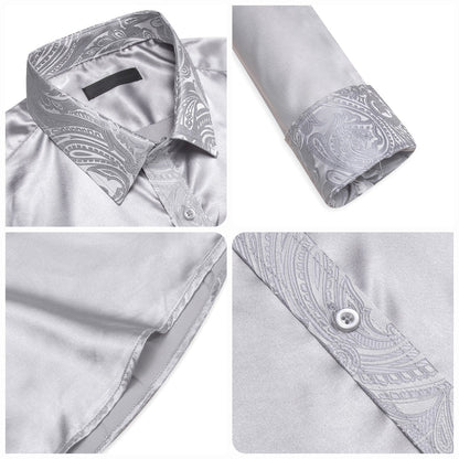 Gray Solid With White Paisley Edge Dress Shirt shirt    - Sophisticated Gentlemen