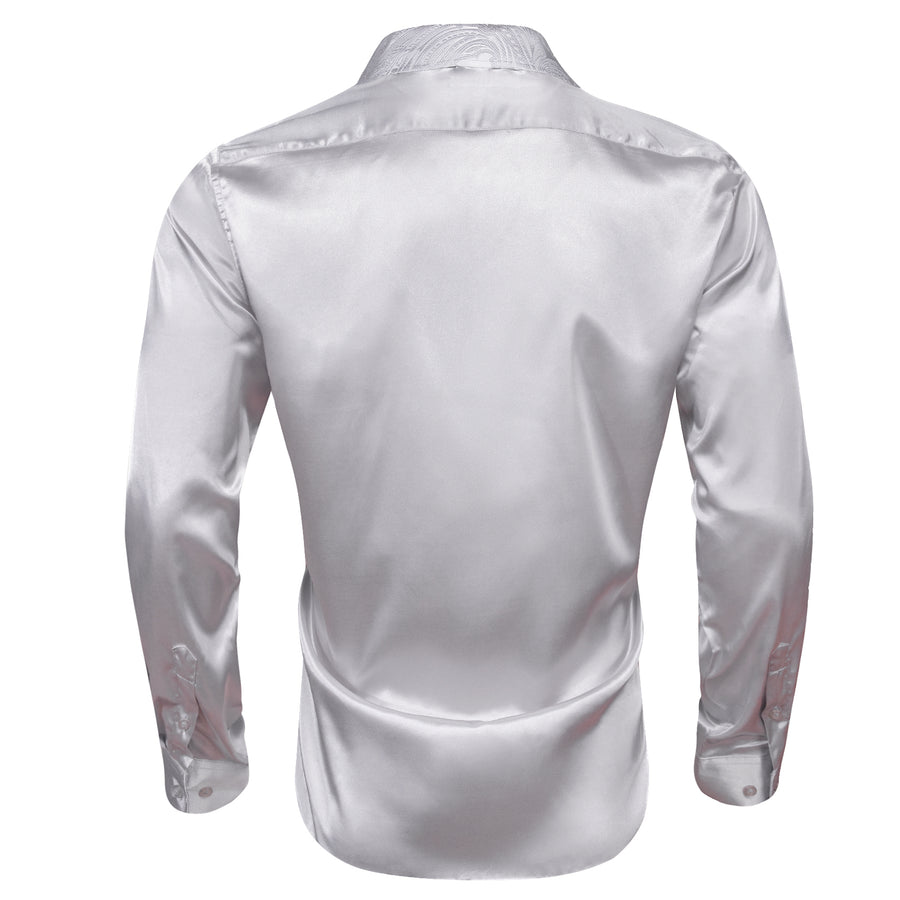 Gray Solid With White Paisley Edge Dress Shirt shirt    - Sophisticated Gentlemen