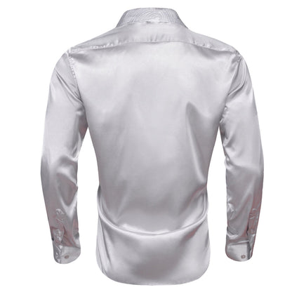 Gray Solid With White Paisley Edge Dress Shirt shirt    - Sophisticated Gentlemen