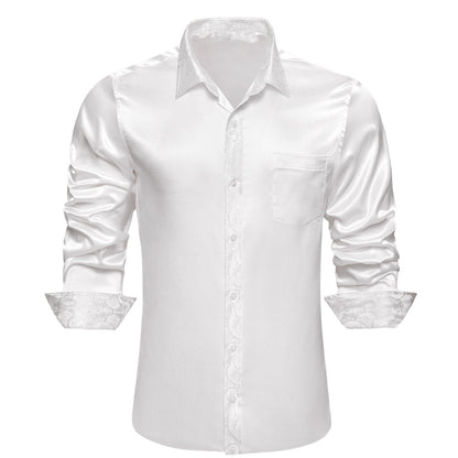White Solid With White Paisley Edge Dress Shirt shirt S   - Sophisticated Gentlemen