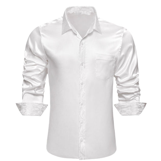 White Solid With White Paisley Edge Dress Shirt shirt S   - Sophisticated Gentlemen