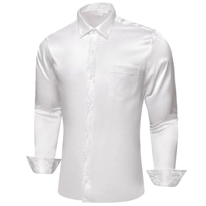 White Solid With White Paisley Edge Dress Shirt shirt    - Sophisticated Gentlemen