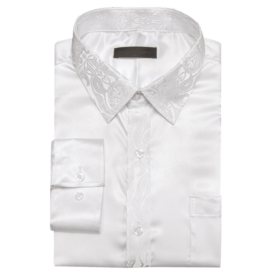 White Solid With White Paisley Edge Dress Shirt shirt    - Sophisticated Gentlemen