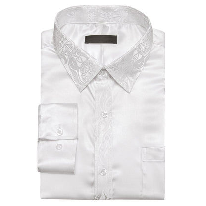 White Solid With White Paisley Edge Dress Shirt shirt    - Sophisticated Gentlemen