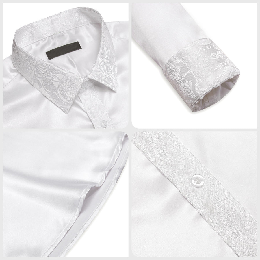 White Solid With White Paisley Edge Dress Shirt shirt    - Sophisticated Gentlemen