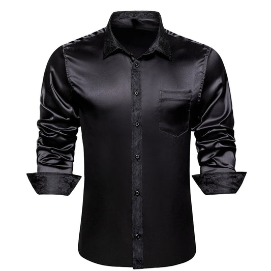 Black Solid With Black Paisley Edge Dress Shirt shirt S   - Sophisticated Gentlemen
