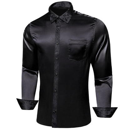 Black Solid With Black Paisley Edge Dress Shirt shirt    - Sophisticated Gentlemen