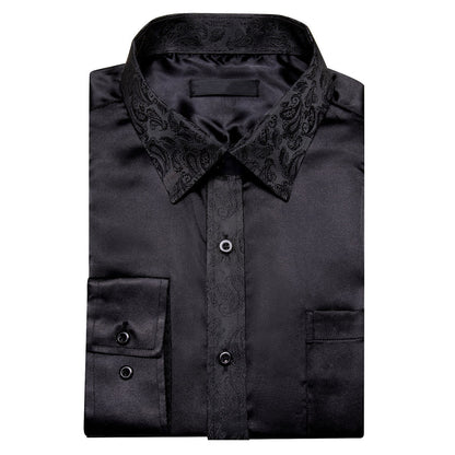 Black Solid With Black Paisley Edge Dress Shirt shirt    - Sophisticated Gentlemen