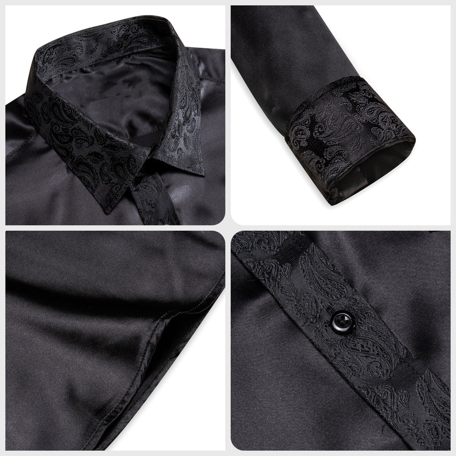 Black Solid With Black Paisley Edge Dress Shirt shirt    - Sophisticated Gentlemen