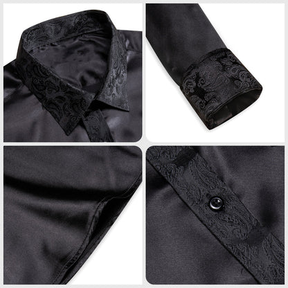 Black Solid With Black Paisley Edge Dress Shirt shirt    - Sophisticated Gentlemen